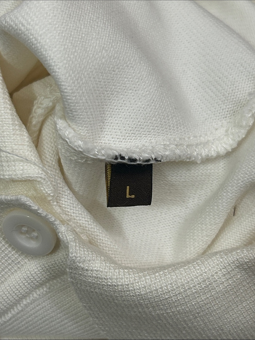 Loro Piana Men’s Large White Cream Polo Shirt with Brown Logo and Collar Trim - Picture 6 of 6
